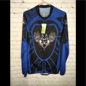 NWT Cycling Men's Blue/Black Full Zip Long Sleeve Cycling Jersey Shirt‎ Size XXL